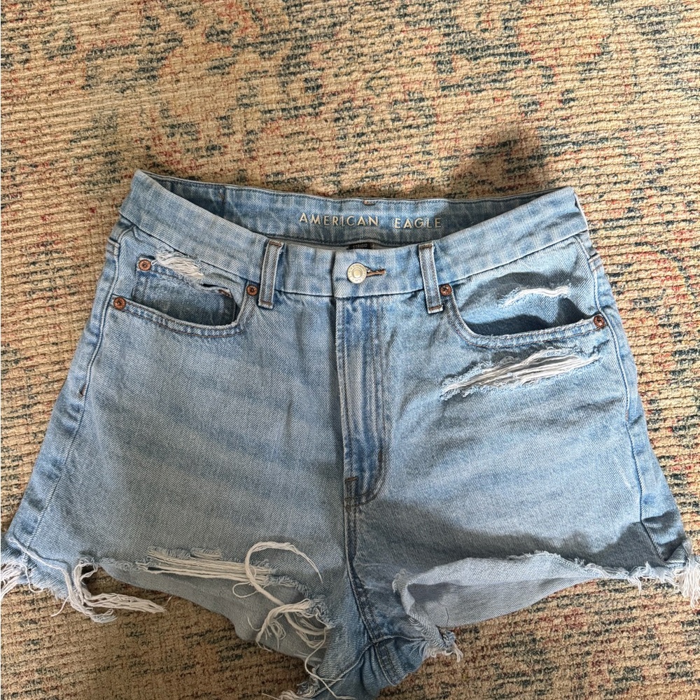 American Eagle Outfitters Blue Jean Shorts Distressed High-Waisted